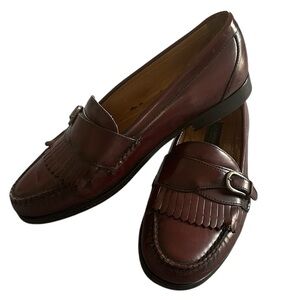 G H Bass Kiltie Loafer Burgandy Leather Gold Buckle Slip On Brazil 8703 Size 11